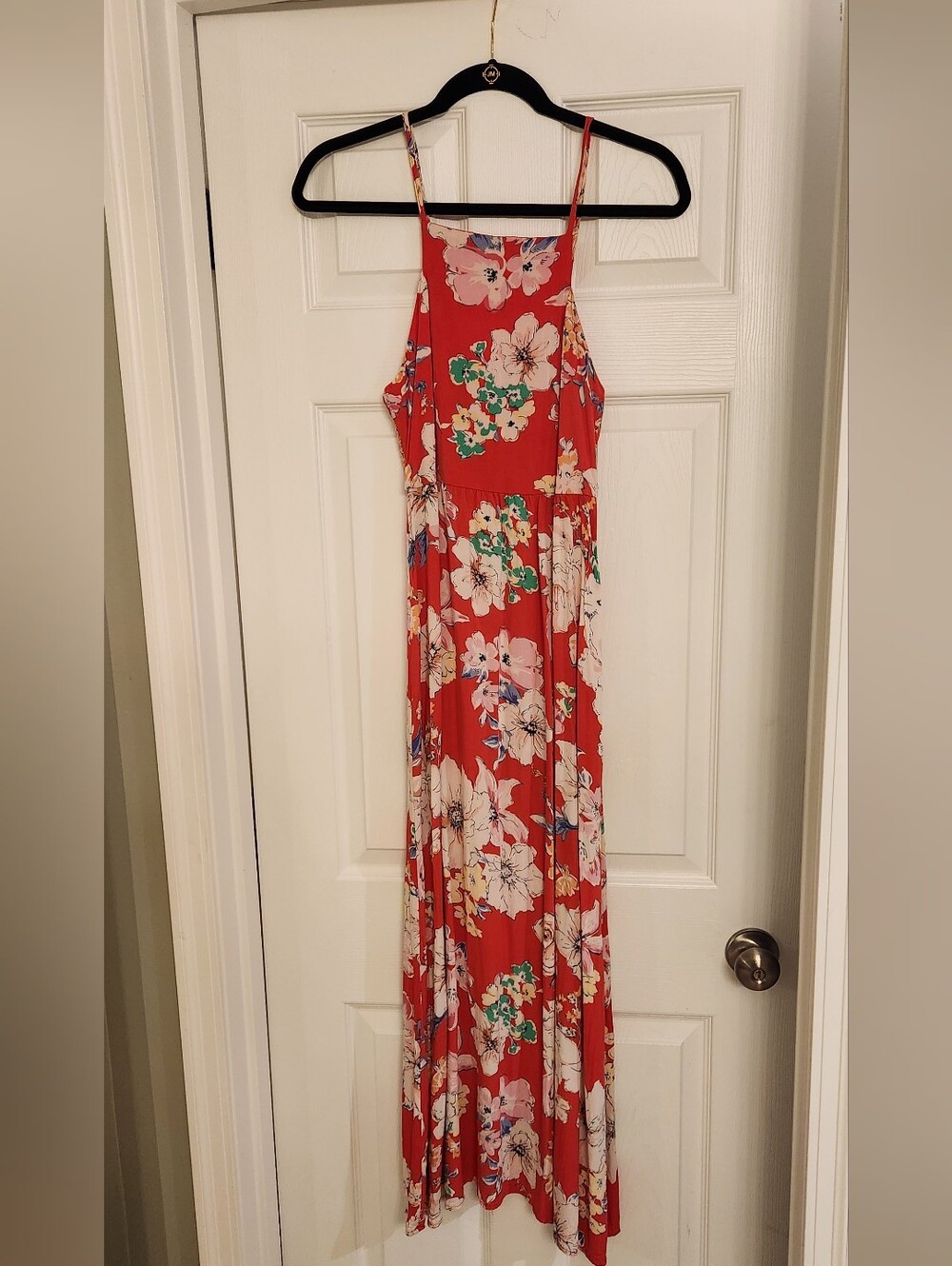 Band Of Gypsies Size XXS Red Floral Halter Maxi Dress Straps